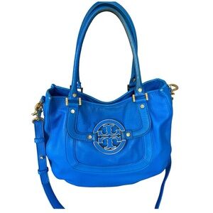 Tory Burch Blue Crossbody Bag with Iconic Logo and Adjustable Strap